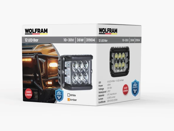 wolfram Led Kaput Üstü Off-Road Lambaı 6 Led Beyaz 6 Led Sarı Çakar Fonksiyonlu 10/30V E-Belgeli 36W ürün görseli 1