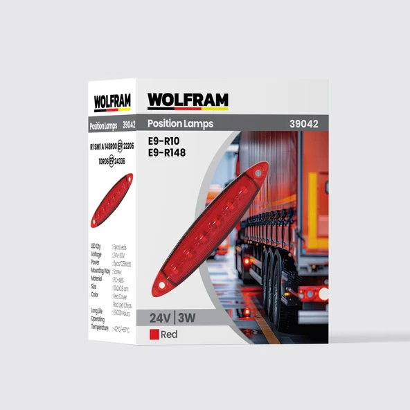 wolfram Led Yan Pozisyon Lambası Kırmızı Renk Parmak Led 24V 3W E9-R10 Belgeli ürün görseli 1