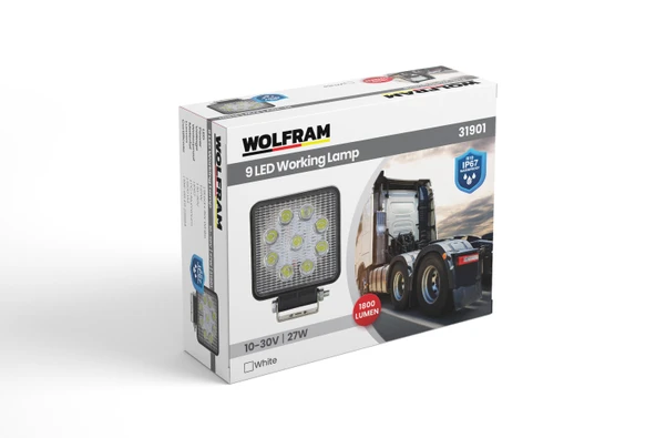 wolfram Led Kare Çalışma Lambası 9 Led Beyaz Işık 10/30V E-Belgeli 27W ürün görseli 1