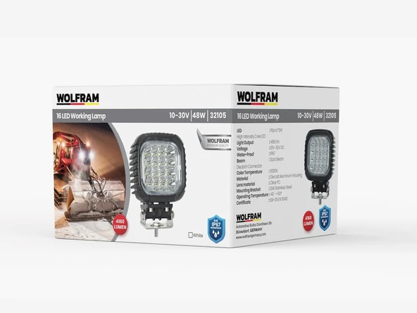 wolfram Led Kare Çalışma Lambası Ağır Hizmet 4.160 Lümen Spot 10/30V E-Belgeli 48W ürün görseli 1
