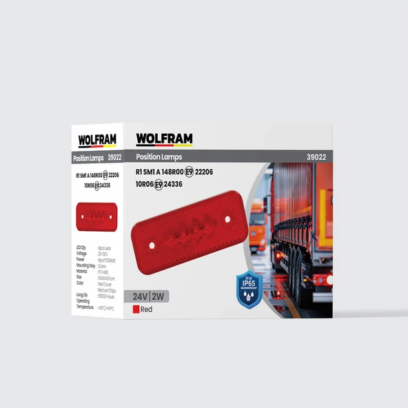 wolfram Side Marker Yan Pozisyon Lambası Kırmızı Renk Led 24V 2W E9-R10 Belgeli ürün görseli 1