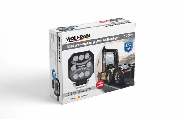 wolfram Led Çalışma Lambası Emojili 8 Led Beyaz + Sarı Sinyal Fonksiyonlu 10/30V E-Belgeli 24W+21W ürün görseli 1