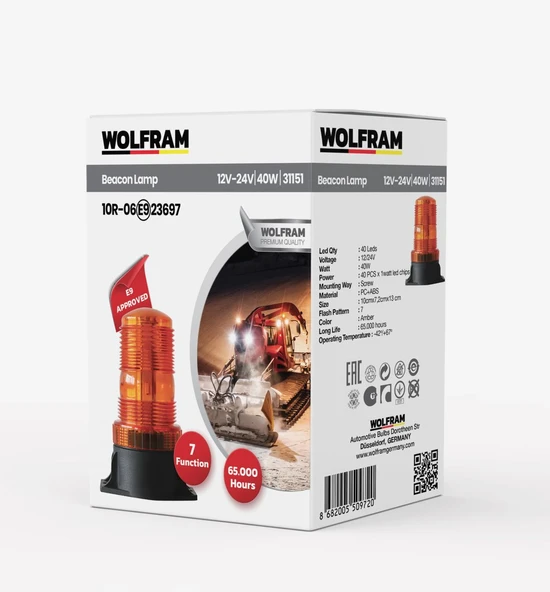 wolfram Led Tepe Döner İkaz Lambası 7 Fonksiyon 12V/24V E-Belgeli 40W ürün görseli 1