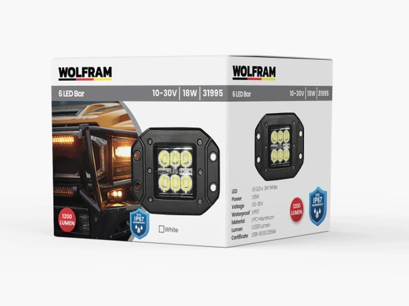 wolfram Led Arka Tampon Off-Road Lambası Beyaz Gömme Bağlantılı 10/30V E-Belgeli 18W ürün görseli 1