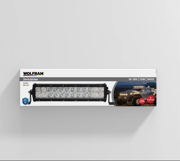 wolfram Led Bar Beyaz Işık + Amber Işık 7 Fonksiyon Çakarlı 32 cm 12/24V E-Belgeli 72W ürün görseli 1