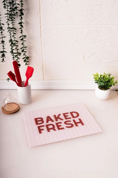 Flora Cam Kesme Tahtası, Temperli Isıya Kırılmaya Dayanıklı Kesim Panosu 25x35 cm BAKED FRESH DESEN ürün görseli 1
