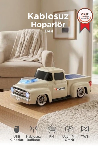 Bluetooth Hoparlör Güneş Enerjili Kamyon Tasarımlı FM USB TF Speaker D44 Bej ürün görseli 1
