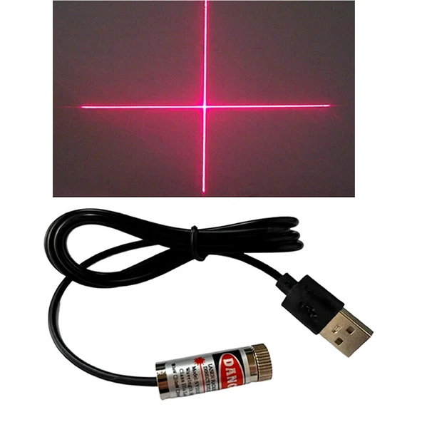 Usb Kablolu 5mW 650nm Kırmızı Artı Lazer Modül 1 Metre Kablo Lens ile Odak Ayarlı 12mm Çap İşaretleyici Gösterge ürün görseli 1