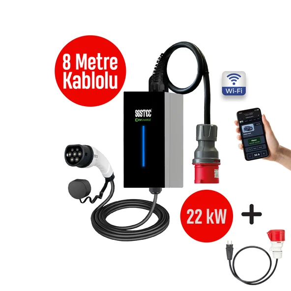 SGSTEC Home 22kW 8Metre Kablolu Elektrikli Araç Şarj Cihazı ürün görseli 1