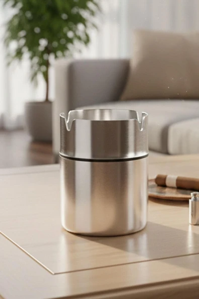 Lüks Dekoratif Kokusuz Paslanmaz Çelik Mat Metal Küllük 8x7 Cm ürün görseli 1