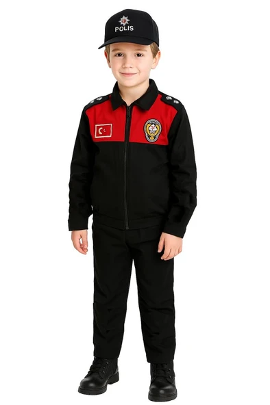 Unisex Çocuk Polis Kıyafeti (Şapka, Gömlek, Pantolon Takımı) ürün görseli 1