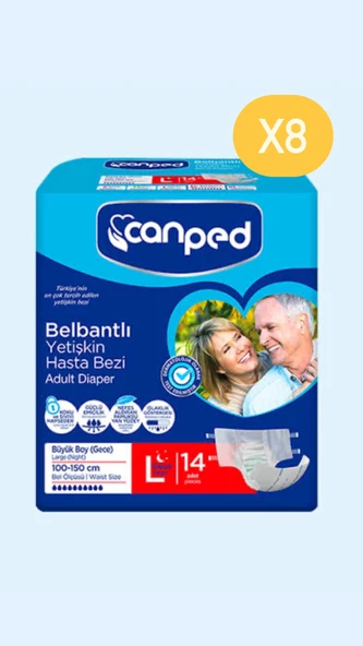 Canped Tekstil Yüzeyli Belbantlı Gece Büyük Boy L 14'lü 8 Adet Hasta Bezi ürün görseli 1