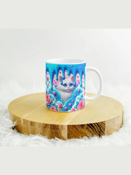 DeepCraft Best Quality 3D Görünümlü Mavi Kedi Kupa Yılbaşı,Sevgililer Günü, Hediyelik Kupa 300ML ürün görseli 1