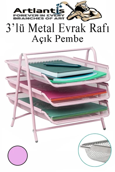 Metal Evrak Rafı 3 lü 1 Paket Masa Üstü A4 Dosya Düzenleyici Kağıt Tepsisi Metal Fileli Üç Katlı Hareketli Perfore ürün görseli 1