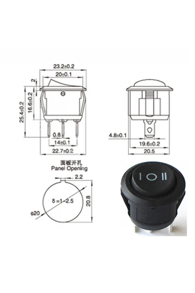 Yuvarlak 3 Pin Anahtar Siyah - Resim 8