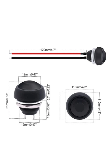 12mm PBS-33B Push Buton 20cm Kablolu - Resim 4