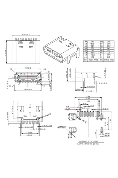 Type-C Usb Soket 16 Pin Smd - Resim 8