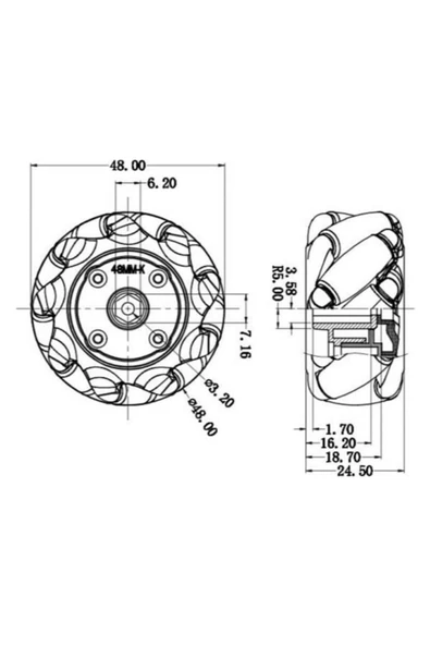 48MM Omni Mecanum Tekerlek 2 li - Resim 7