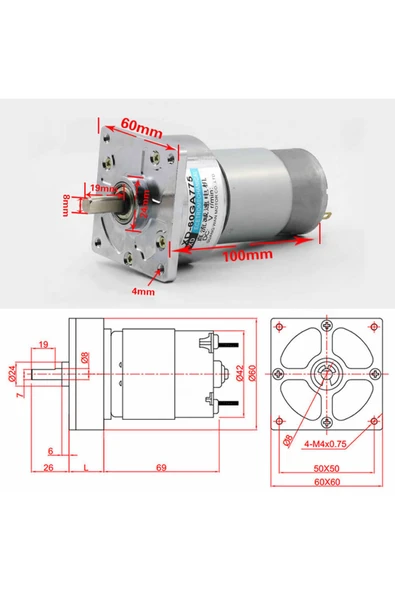 XD-60GA775 24V 30Rpm - Resim 7