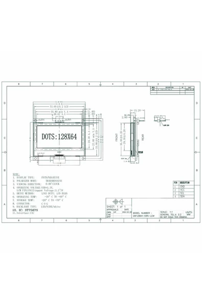GM12864 I2C Glcd Mavi - Resim 7