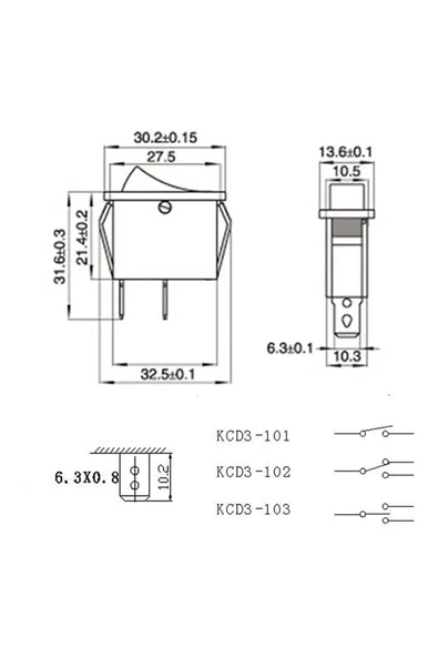 15A 250V İnce Anahtar KCD3-101 - Resim 5