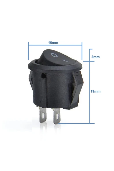 Yuvarlak 2 Pin Anahtar Siyah 16mm ürün görseli 1