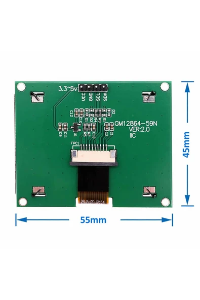 GM12864 I2C Glcd Mavi - Resim 6
