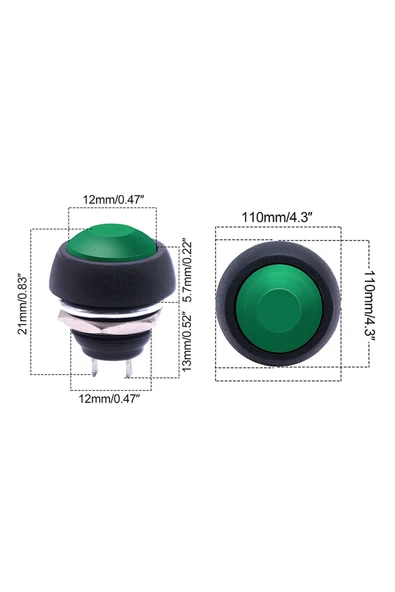 12mm PBS-33B Push Buton Yeşil - Resim 7