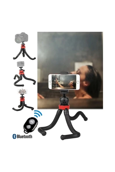 ASFAL Bluetooth Kumandalı Esnek Tripod Masaüstü Katlanabilir Flexible Ahtapot Tripod Telefon Tutuculu ürün görseli 1