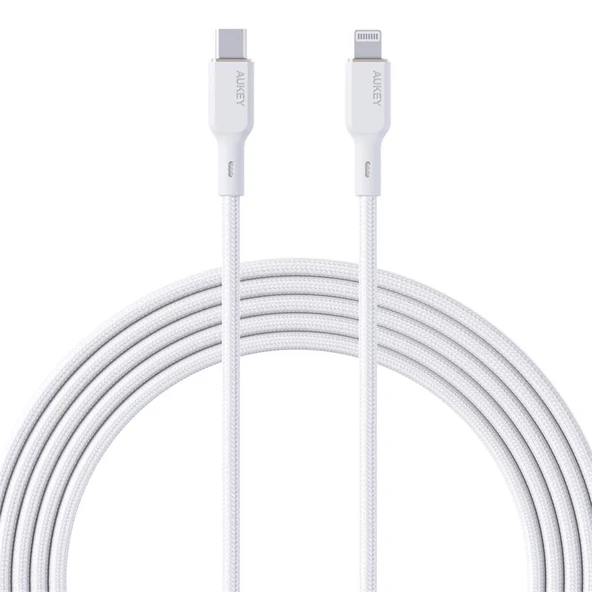 AUKEY CB-NCL1-WH NAYLON ÖRGÜLÜ 3A 480MBPS TYPE-C LIGHTNING KABLOSU 1.8MT ürün görseli 1