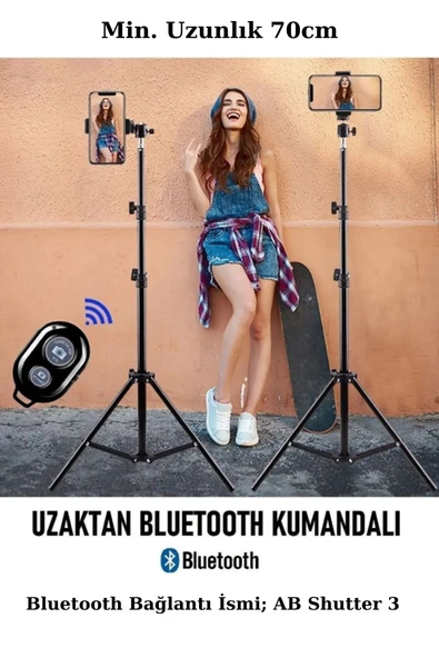 ASFAL Bluetooth Kumandalı 210 Cm Tripod Telefon Tutuculu Selfie Çubuğu Telefon, Kamera Ve Lamba Tripodu ürün görseli 1