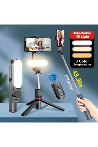 ASFAL Işıklı 3 Renkli Uzaktan Kumandalı 110 Cm Tripod, Özçekim Ve Selfie Çubuğu Yatay Ve Dikey Kullanım ürün görseli 1