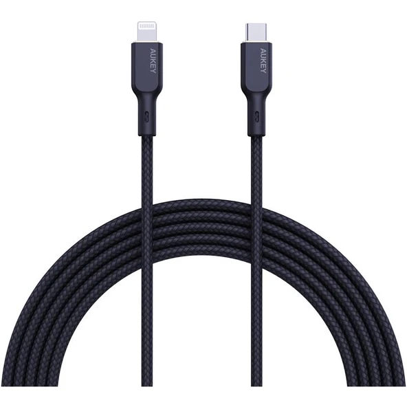 AUKEY CB-NCL1-BK NAYLON ÖRGÜLÜ 3A 480MBPS TYPE-C LIGHTNING KABLOSU 1.8MT ürün görseli 1
