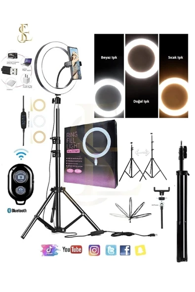 ASFAL Kumandalı 10 Inç(26 CM) Led Işık 210 Cm Tripod Youtuber Kuaför Makyaj Işığı Tiktok Işığı Ring Light ürün görseli 1