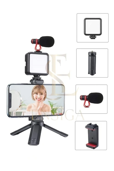 ASFAL Mikrofonlu Rgb Işıklı Fotoğraf Makinesi Veya Telefon Bağlantılı Youtuber Tiktok Makyaj Çekim Işığı ürün görseli 1