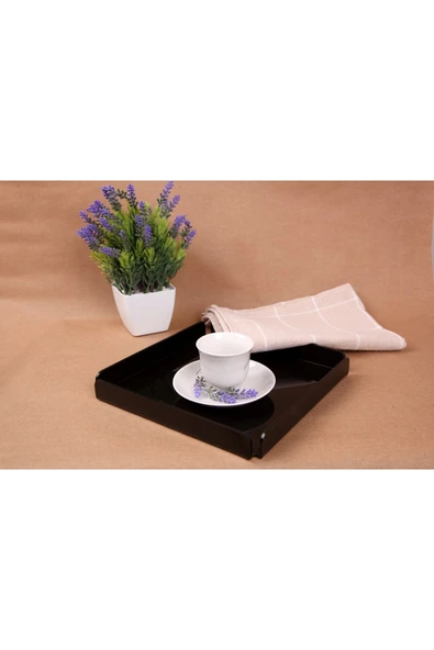 ASFAL Siyah Pleksi Tepsi 20x20 Cm Servis, Kahve, Çay, Sunum Ve Hediyelik Tepsi 3mm ürün görseli 1