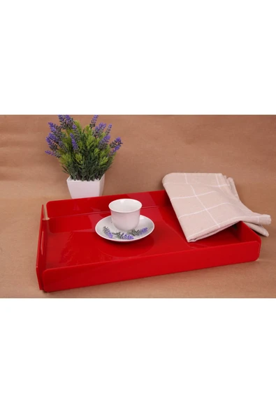 ASFAL Tutma Saplı Kırmızı Pleksi Tepsi 35x25 Cm Servis, Kahve, Çay, Sunum Ve Hediyelik Tepsi 3mm ürün görseli 1
