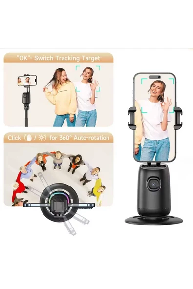 ASFAL Yüz Takibi Yapan 360° Dönen Gimbal Telefon Sabitleyici Video Çekimi İçin Taşınabilir Akıllı Tripod ürün görseli 1