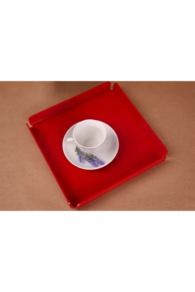 ASFAL Kırmızı Pleksi Tepsi 20x20 Cm Servis, Kahve, Çay, Sunum Ve Hediyelik Tepsi 3mm ürün görseli 1