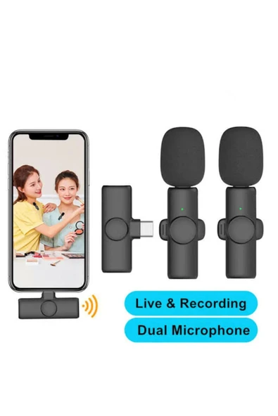ASFAL Type-c Uyumlu Ikili Kablosuz Yaka Mikrofonu, Wireless Canlı Yayın, Youtube, Tiktok, Yaka Mikrofonu ürün görseli 1