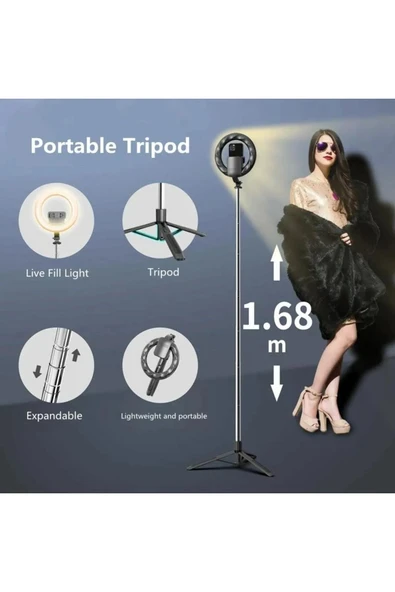ASFAL 168 cm Tripod 3 Renkli 8 inç Halka Işık Youtuber Tiktok Çekim Işığı Makyaj Işığı Selfie Çubuğu ürün görseli 1