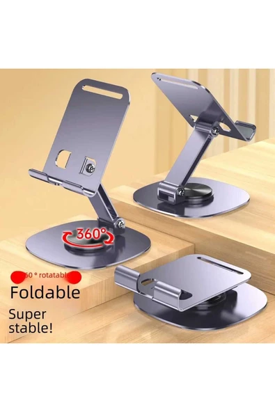 ASFAL Metal 360° Dönen Masaüstü Tablet ve Telefon Standı Mor, Açılı, Katlanabilir Telefon ve Tablet Tutucu ürün görseli 1