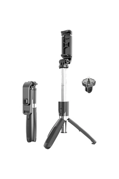 ASFAL Go Pro Uyumlu Bluetooth Kumandalı Katlanabilir 100 cm Selfie Çubuğu Özçekim Tripod Çubuğu Siyah ürün görseli 1