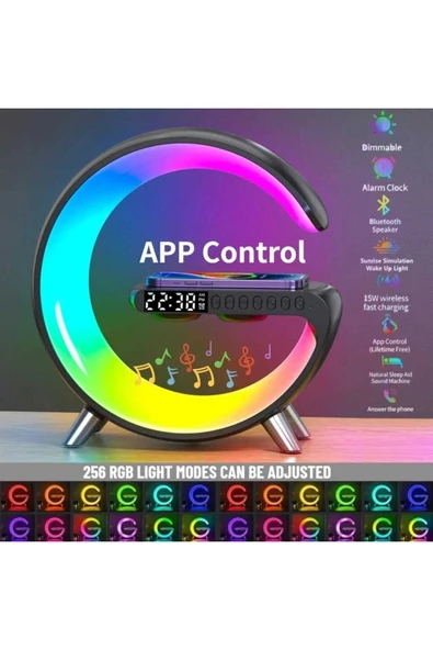 ASFAL Renkli Rgb Akıllı Led Gece Ve Masa Lambası Hoparlör, Kablosuz Şarj, Çalar Saat, Dekoratif Lamba ürün görseli 1