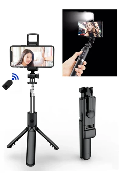 ASFAL Led Işıklı Bluetooth Kumandalı Selfie Çubuğu Katlanabilir Taşınabilir 100 cm Tripod ürün görseli 1