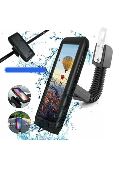 ASFAL Ayna Bağlantılı Su Geçirmez Motosiklet Telefon Tutucu Dokunmatik Ekran Uyumlu Şarj Girişli ürün görseli 1