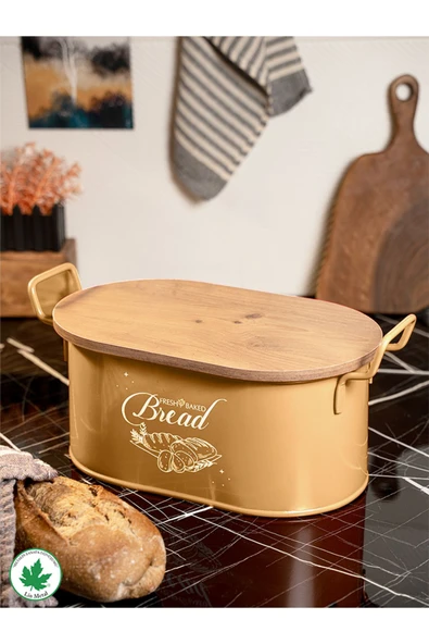 Tahta Kapaklı Metal Ekmeklik, Ahşap Kapaklı Ekmeklik (Bread Baskılı) ürün görseli 1