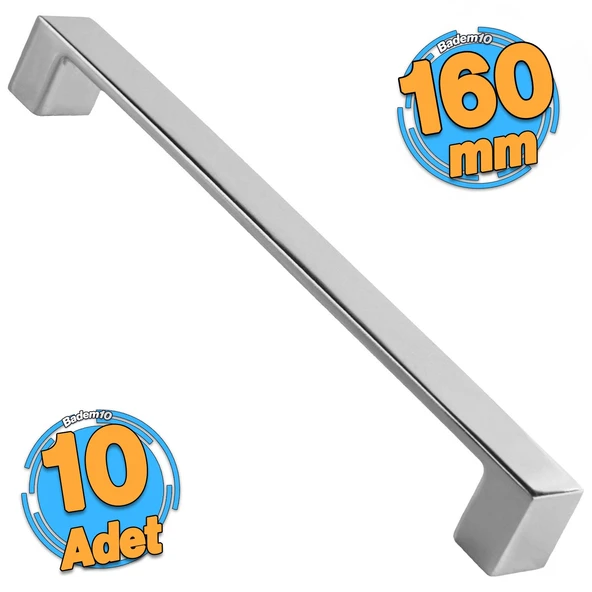 10 Adet Bihter Düz Krom 160 MM - 16.0 CM Mobilya Mutfak Dolabı Çekmece Dolap Kulpu Kulbu Metal Kulp ürün görseli 1