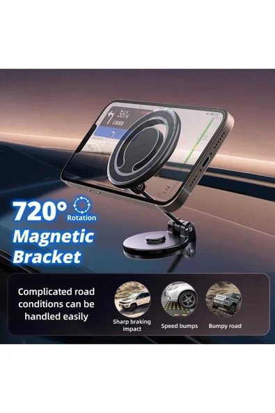 ASFAL Siyah, Metal 360° Dönebilen, Mıknatıslı Araç Telefon Tutucu Katlanabilir Açısı Ayarlanabilir Tutacak ürün görseli 1