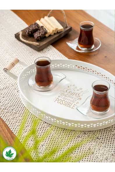 Tulipa Ahşap Kulplu Oval Tepsi DANTELLİ (Possible Baskılı) ürün görseli 1
